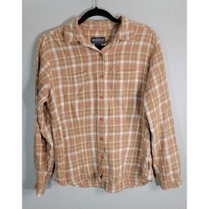 Woolrich Women's Plaid Flannel Button Front Shirt Orange Green Cream Size M